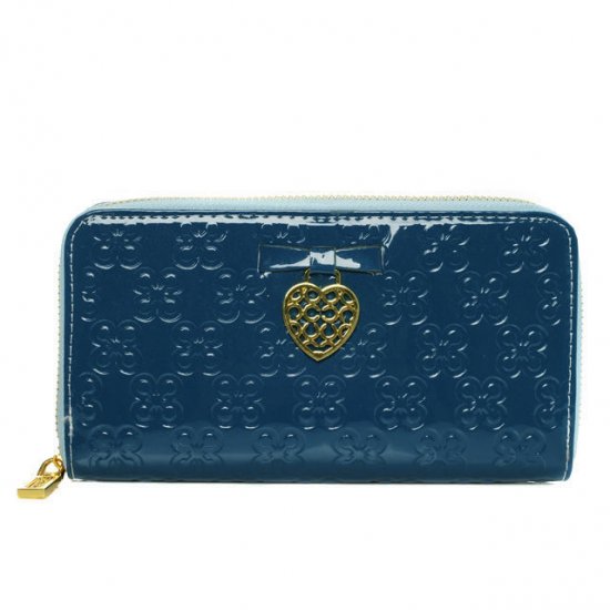 Coach Waverly Hearts Accordion Zip Large Blue Wallets DVI